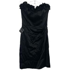 White House Black Market Black Satin Strapless Cocktail Dress Size 4 Ruffle Y2K